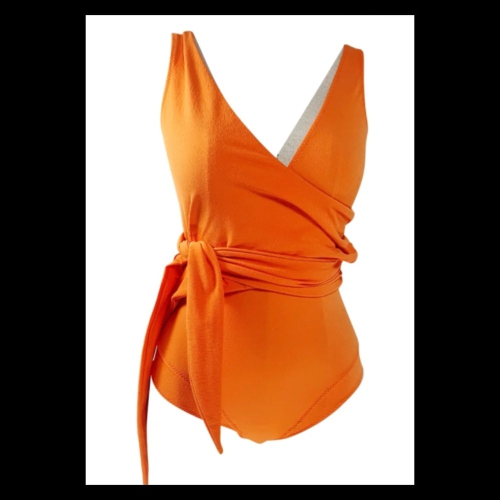 Orange wraparound with tie one piece swimsuit,40